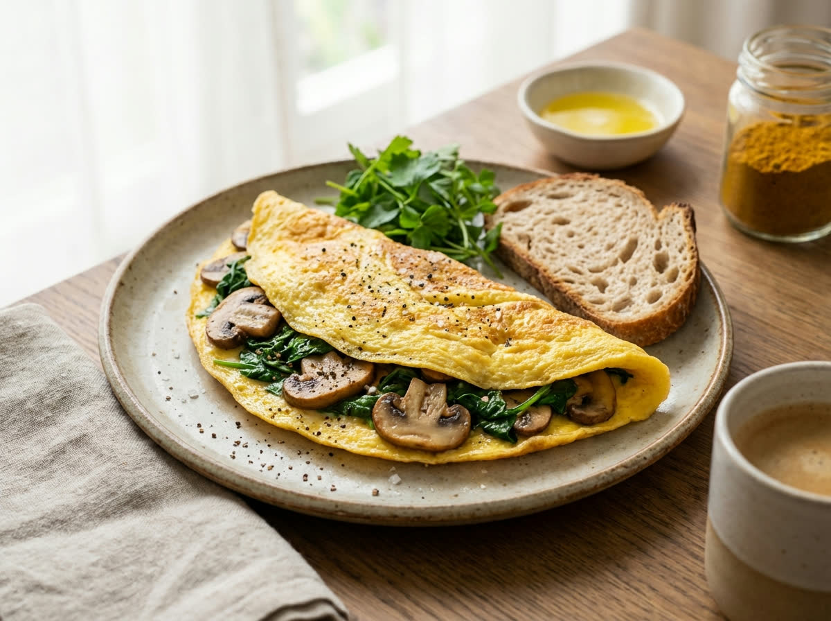 Omelet met Champignons en Spinazie