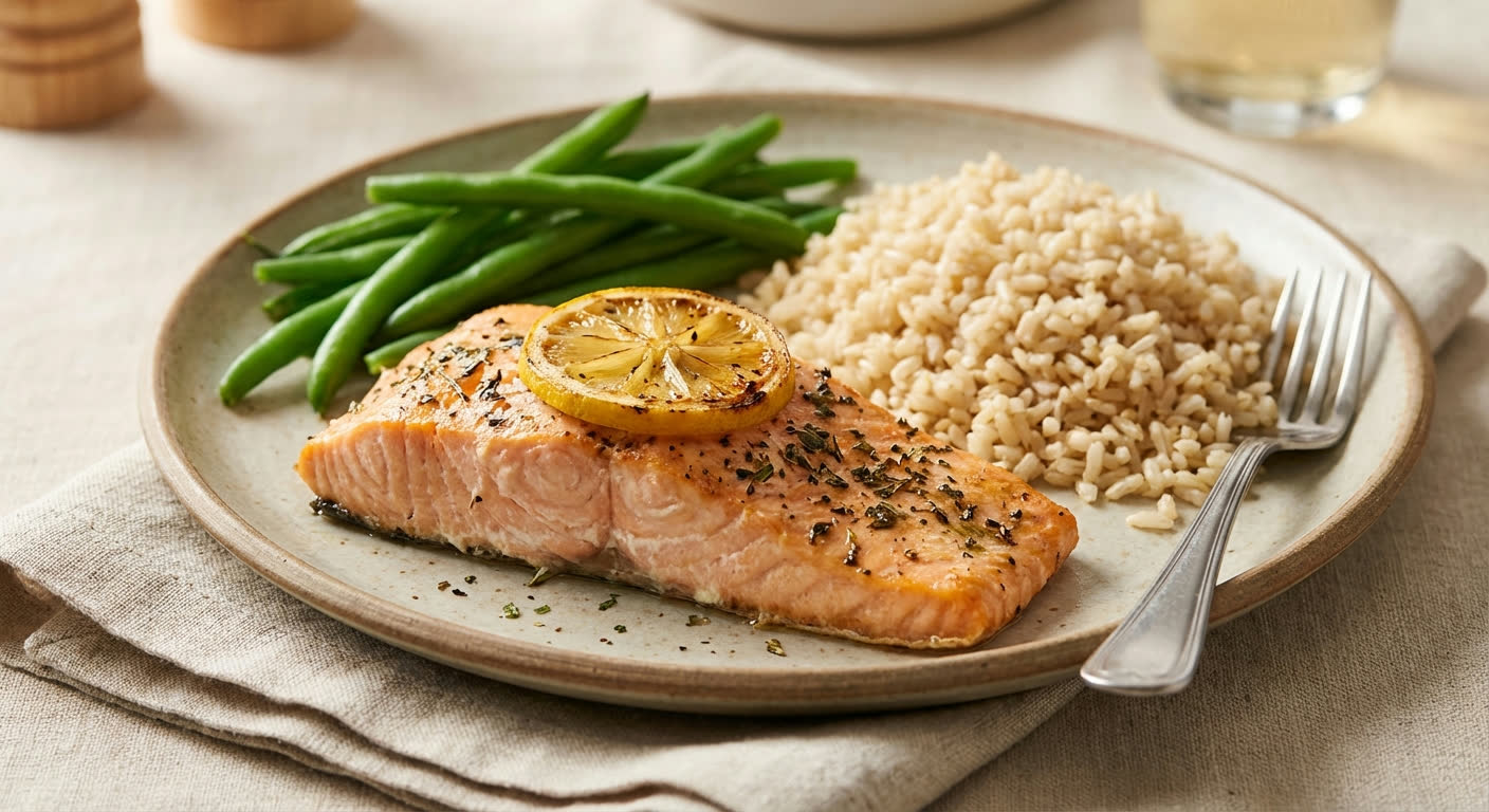 Zalmfilet uit de oven met sperziebonen