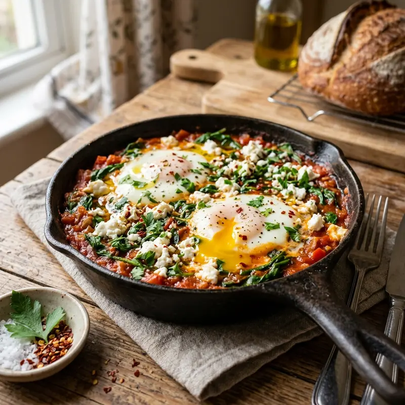 Shakshuka met Spinazie en Feta