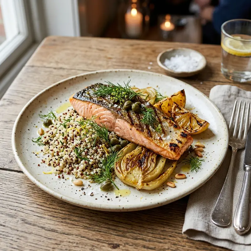 Zalmforel met Geroosterde Venkel en Quinoa