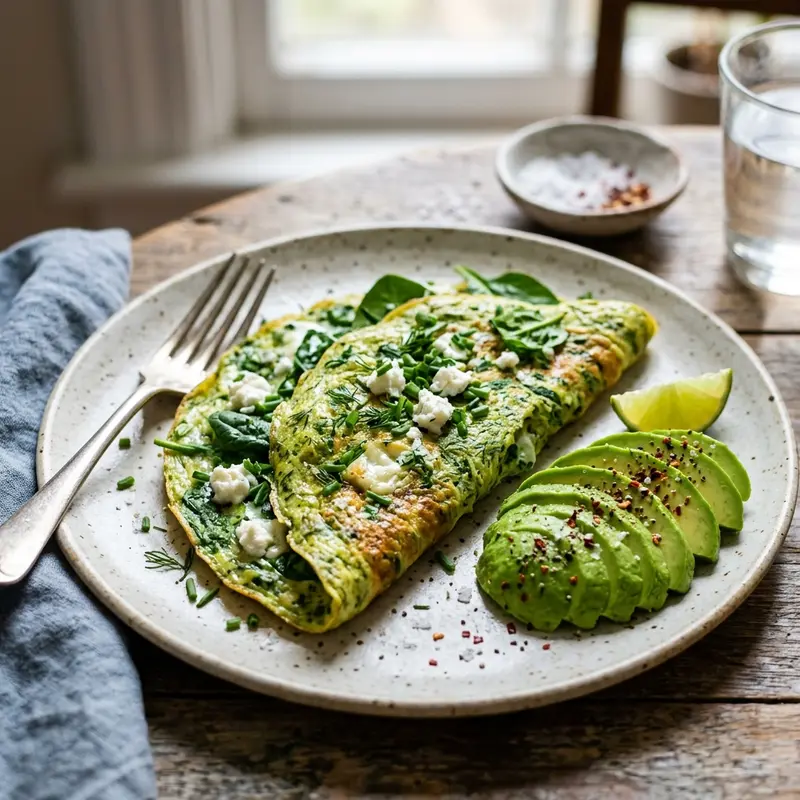 Groene Omelet met Geitenkaas en Avocado
