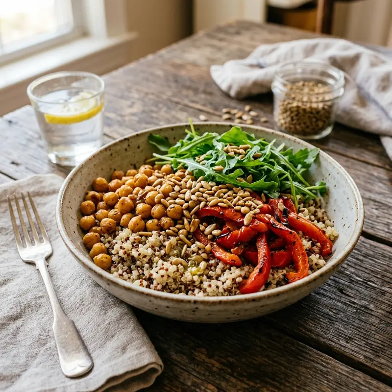 Quinoa-bowl met Kikkererwten en Geroosterde Paprika