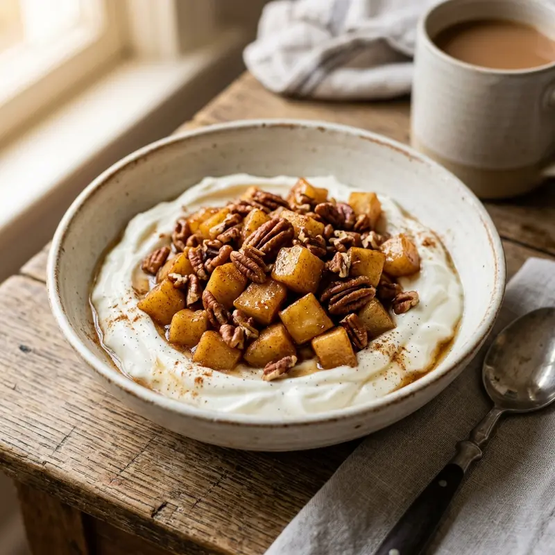 Gebakken Appeltjes met Pecannoten en Griekse Yoghurt