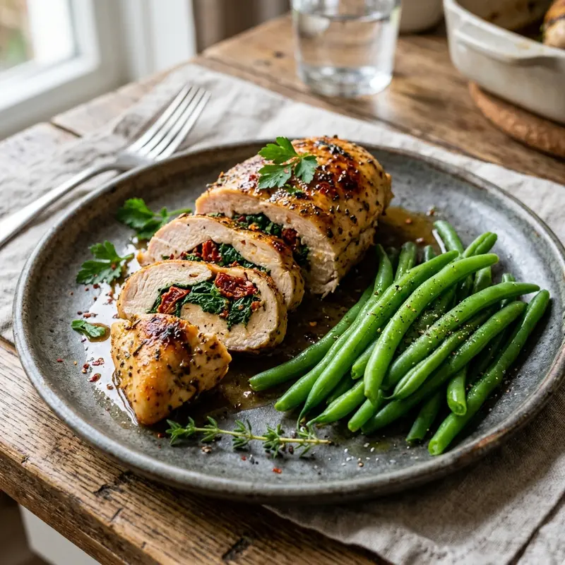 Kipfilet gevuld met Spinazie en Zongedroogde Tomaat