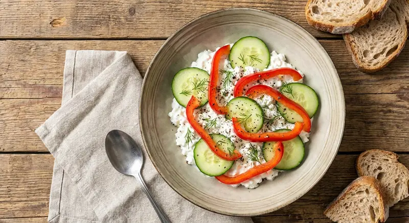 Hüttenkäse met Komkommer en Paprika