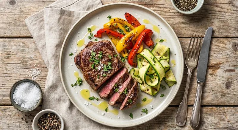 Biefstuk met Gegrilde Paprika en Courgette