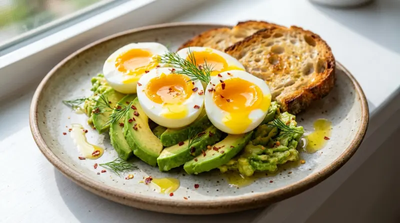 Gekookte eieren met avocado