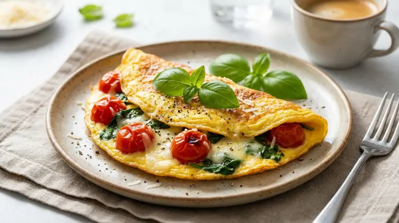 Omelet met spinazie en tomaat