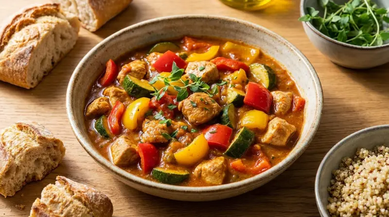 Kalkoenstoof met paprika en courgette
