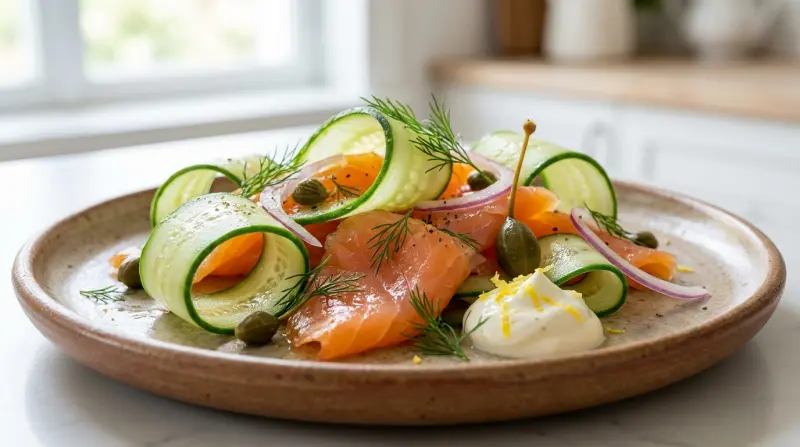 Gerookte zalm met komkommerlinten