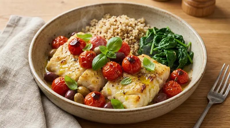 Kabeljauw uit de oven met cherrytomaten
