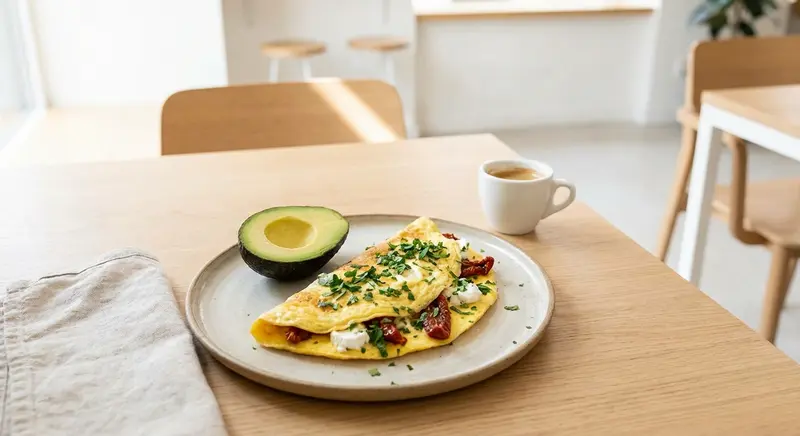 Kruidenomelet met Geitenkaas en Zongedroogde Tomaat