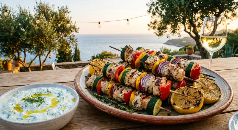 Kipsaté met Mediterrane Groenten en Tzatziki