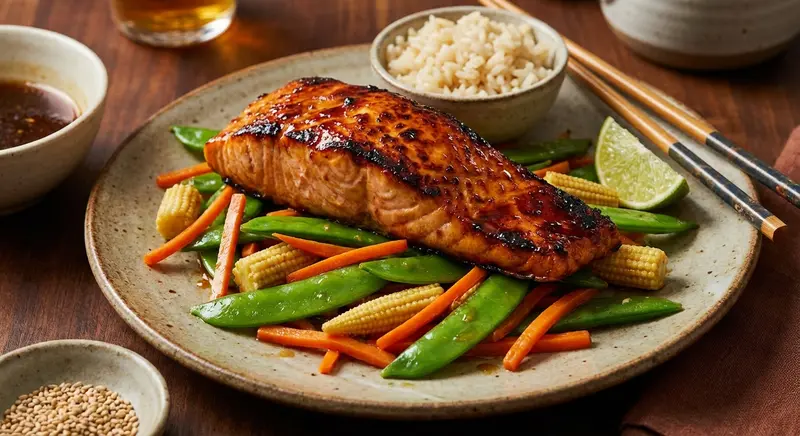 Zalm met Miso-Glazuur en Roerbakgroenten