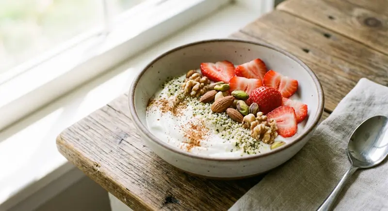Griekse Yoghurt met Noten en Aardbeien