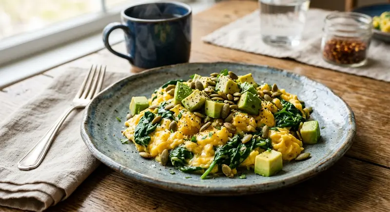 Roerei met Spinazie en Avocado
