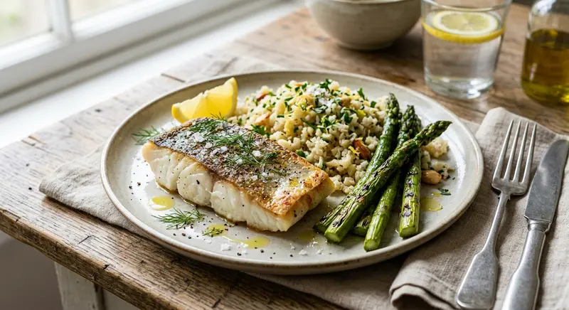 Kabeljauw met Asperges en Bloemkoolrijst