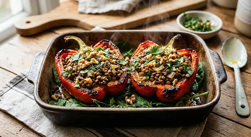 Gevulde Paprika met Linzen en Walnoten
