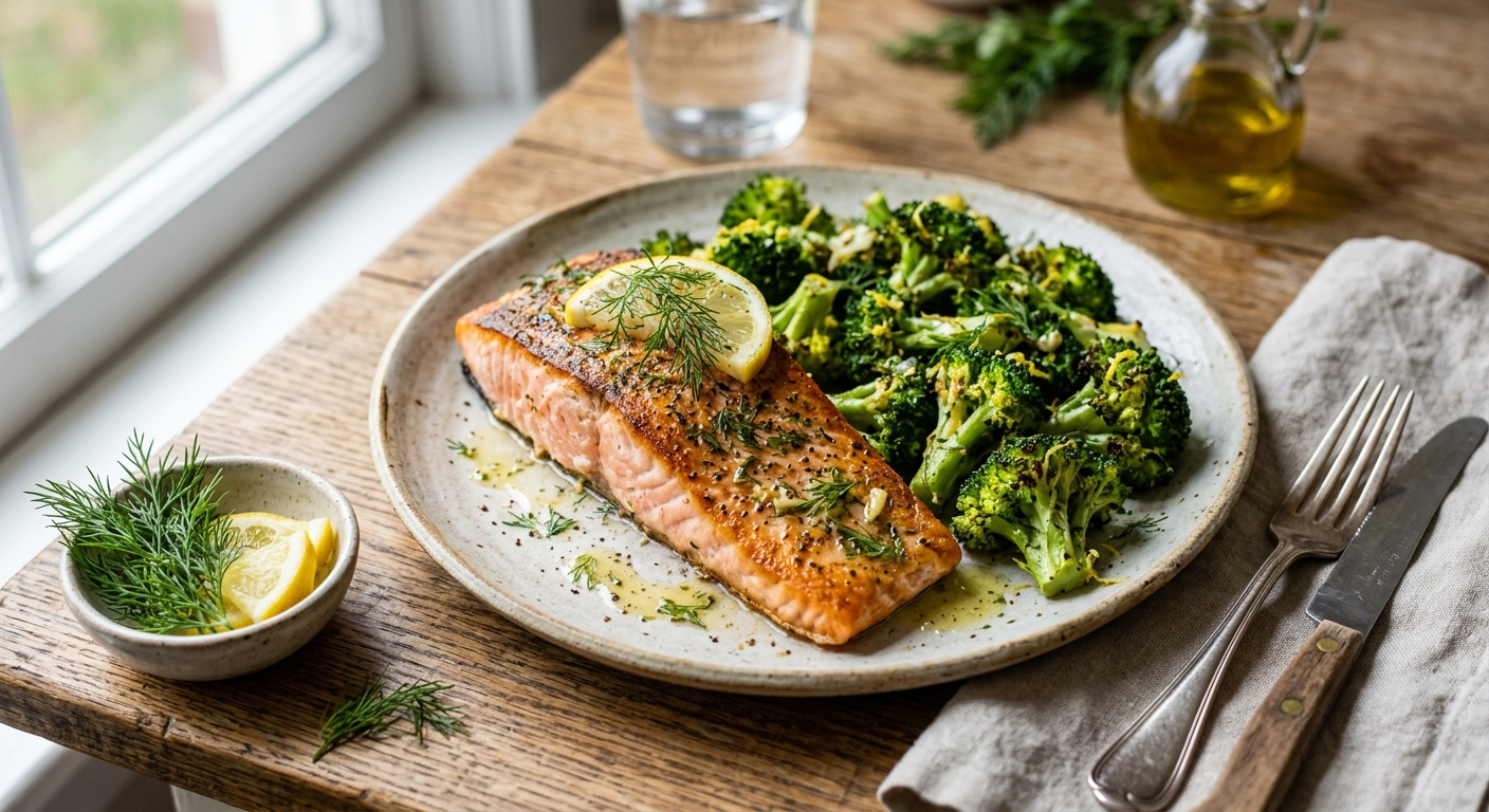 Gebakken Wilde Zalm met Citroen-Dille Broccoli