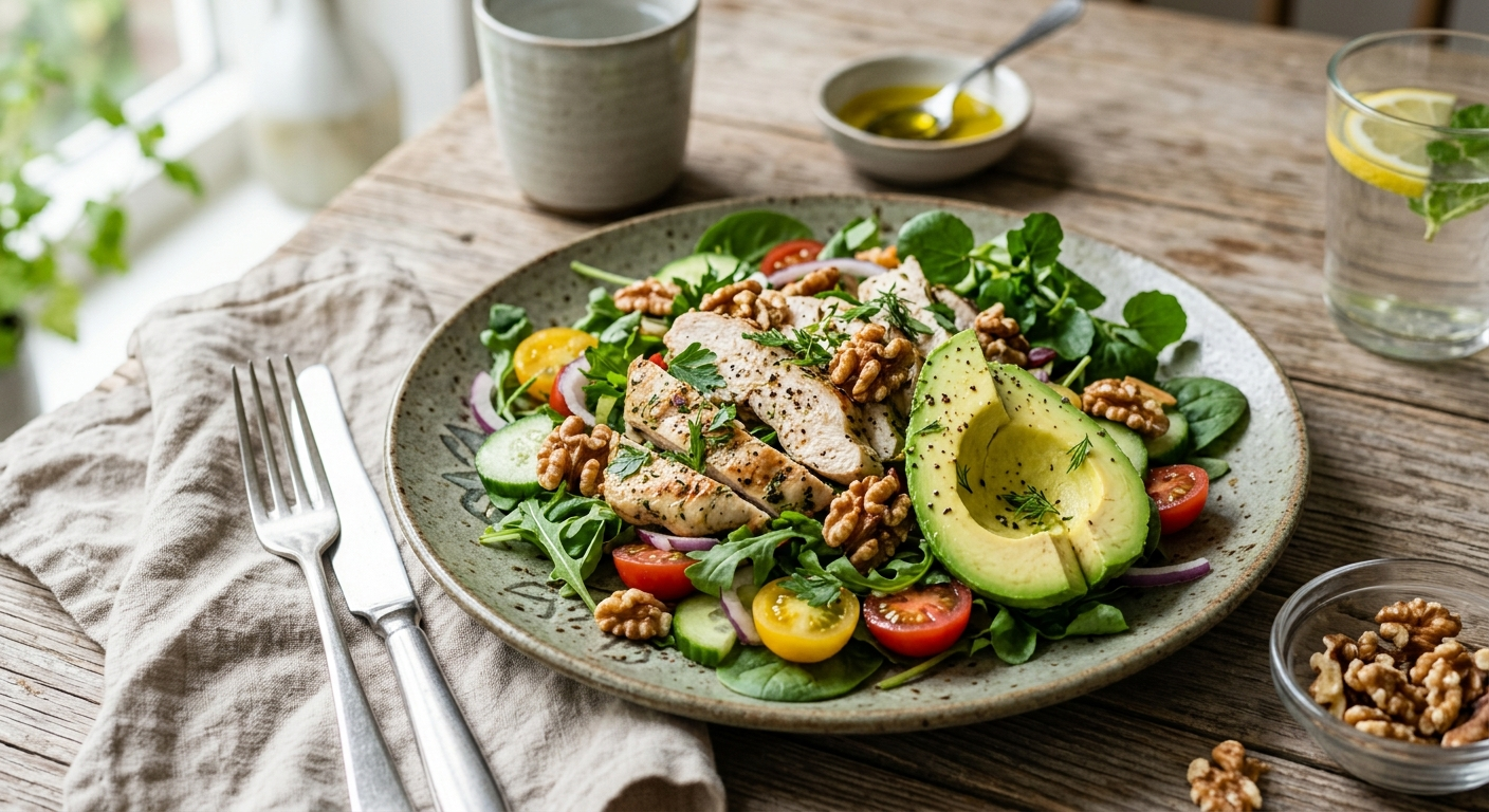 Kipsalade met Avocado en Walnoten