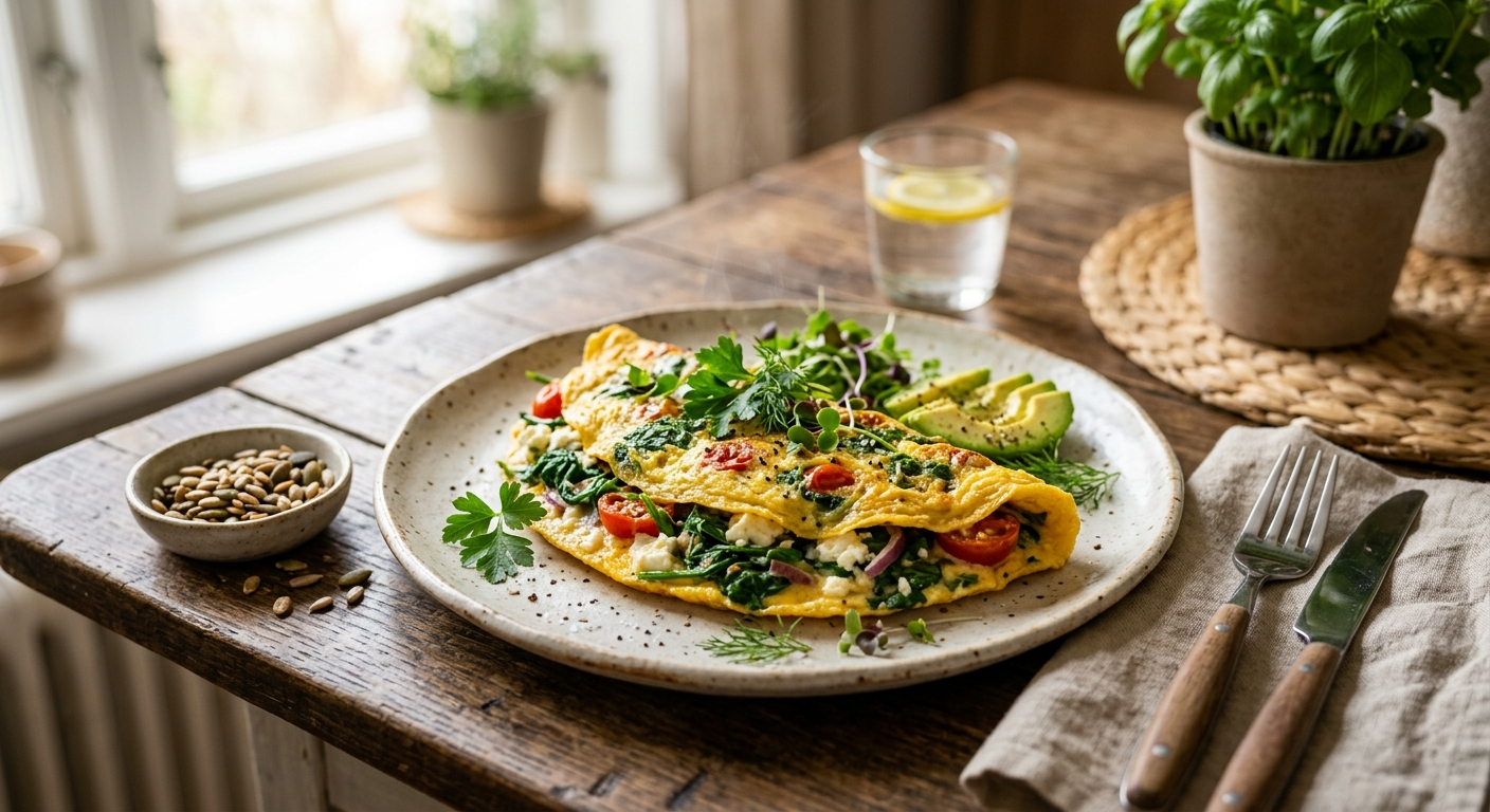 Hormoon-Boost Omelet met Wilde Spinazie