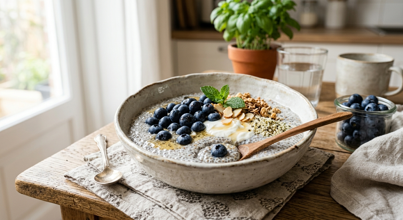 Chiapudding met Blauwe Bessen en Vanille