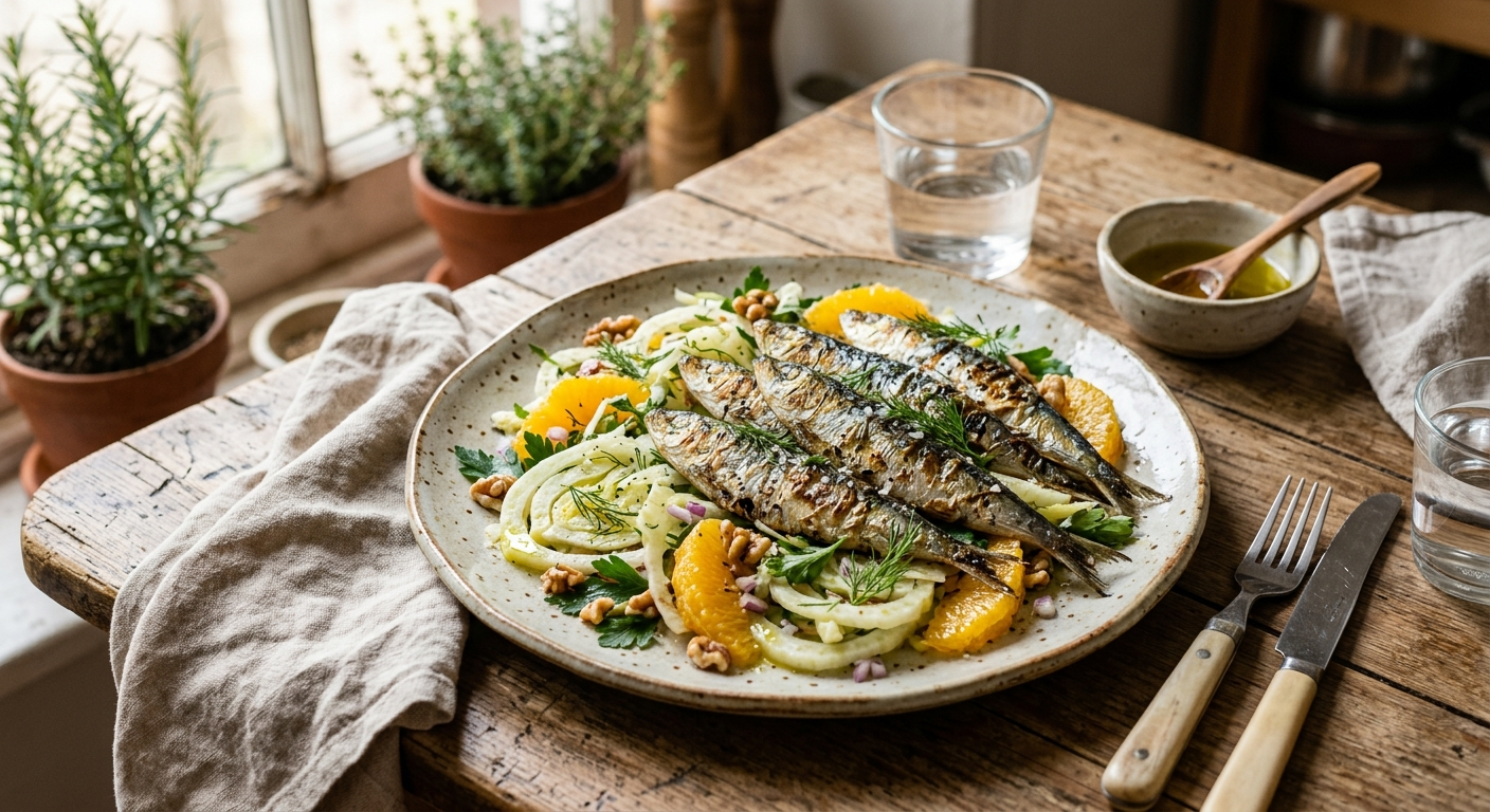 Sardines met Venkel-Sinaasappelsalade