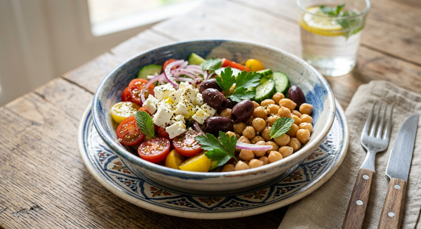 Griekse Salade met Kikkererwten