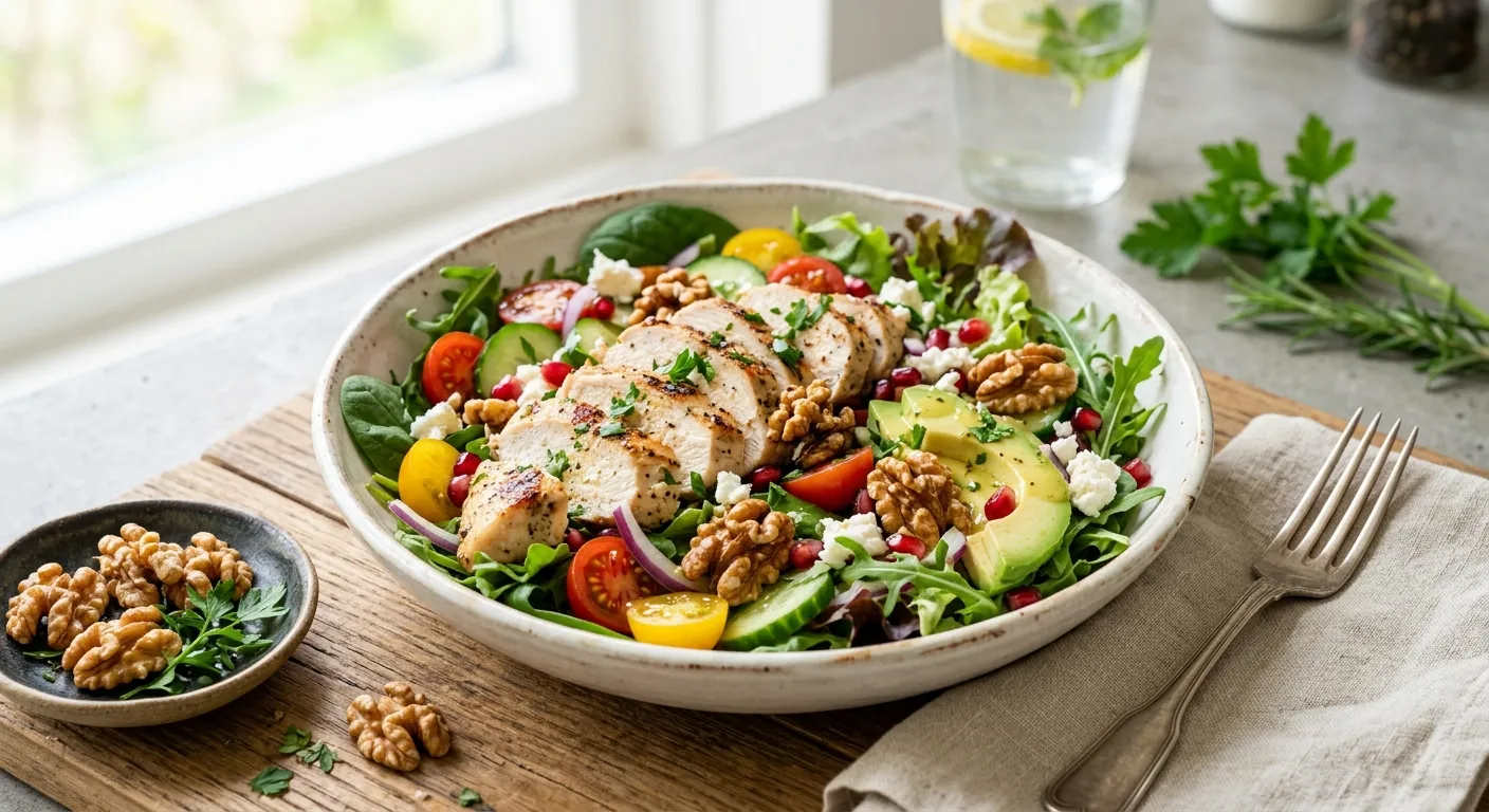 Salade met Gegrilde Kip en Walnoten