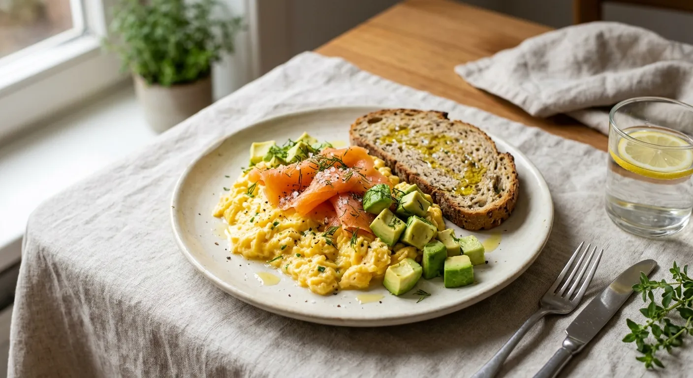 Roerei met Gerookte Zalm en Avocado