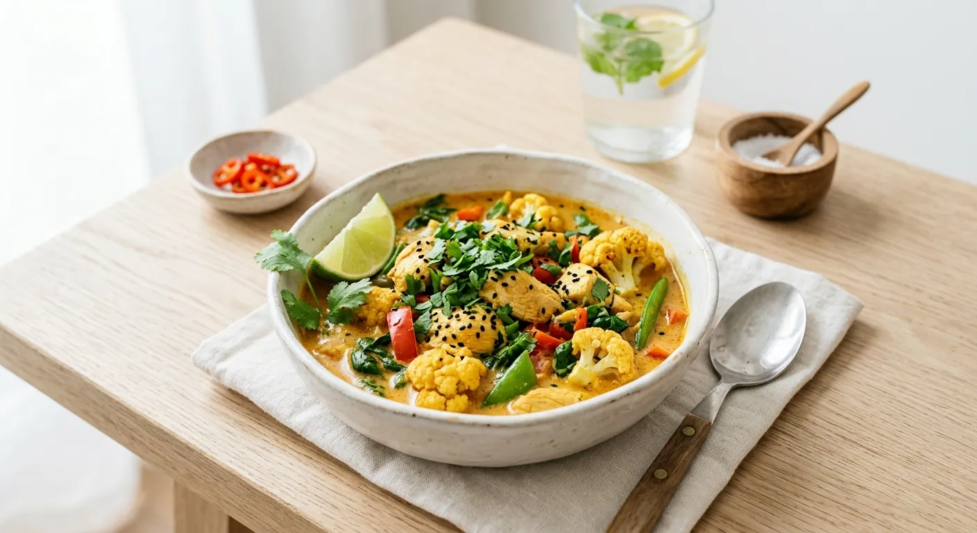 Kip-kokos Curry met Bloelkool