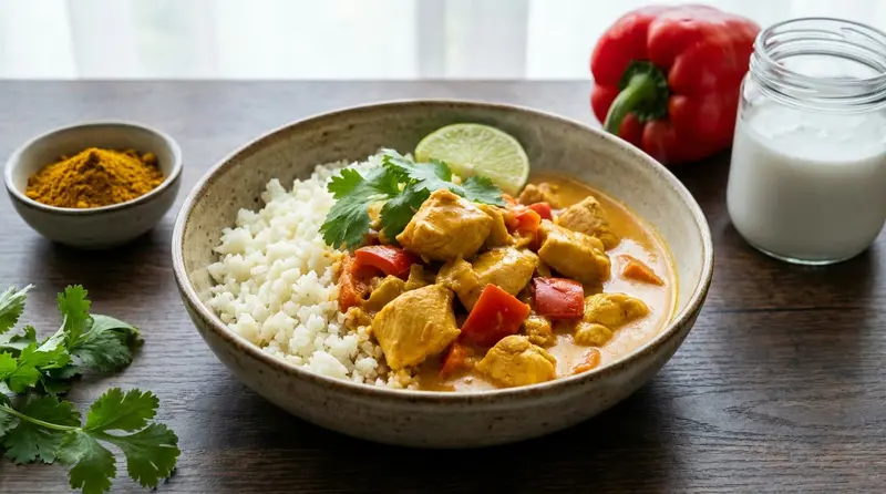 Indiase Curry met Kikkererwten, Spinazie en Bloemkoolrijst