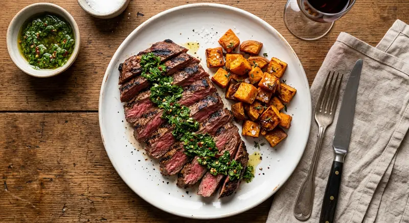 Bavette met Chimichurri en Geroosterde Zoete Aardappel