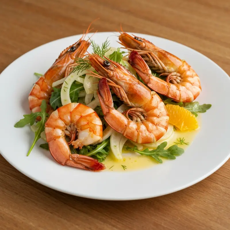 Gegrilde Garnalen op Venkel-Sinaasappelsalade