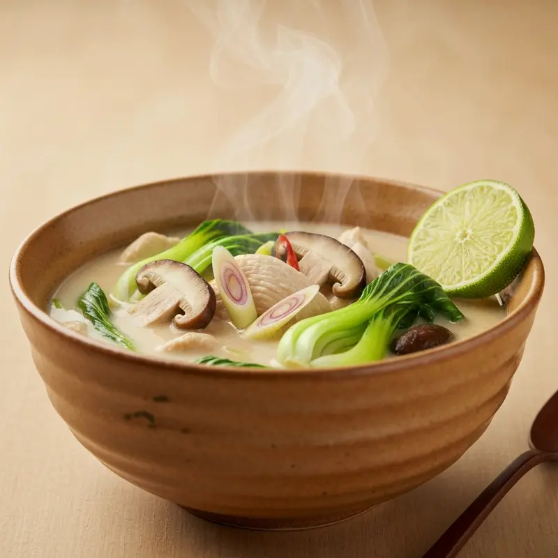 Thaise Kipsoep met Kokosmelk en Limoenblad