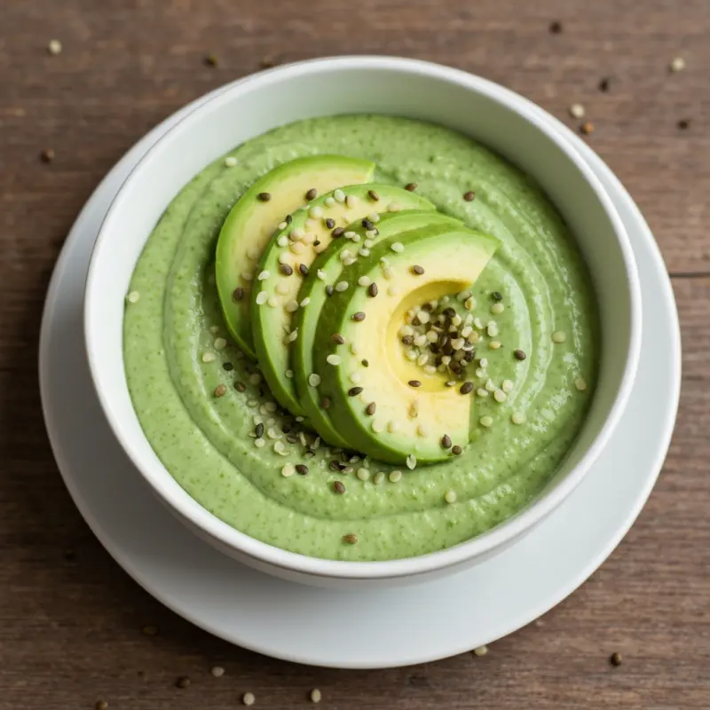 Groene kwarkbowl met avocado en hennepzaad
