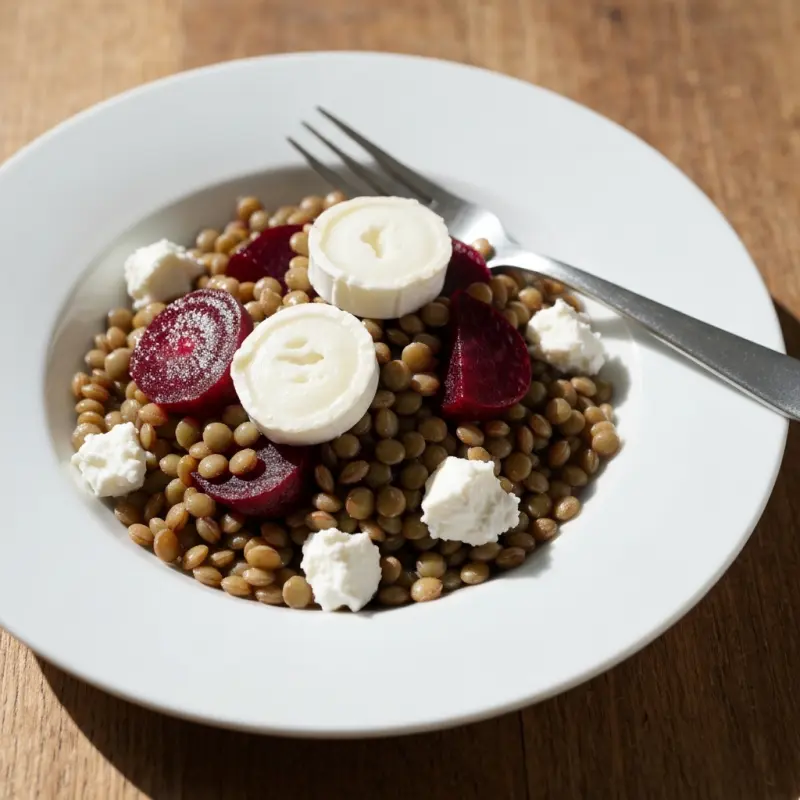 Linzensalade met rode biet en geitenkaas