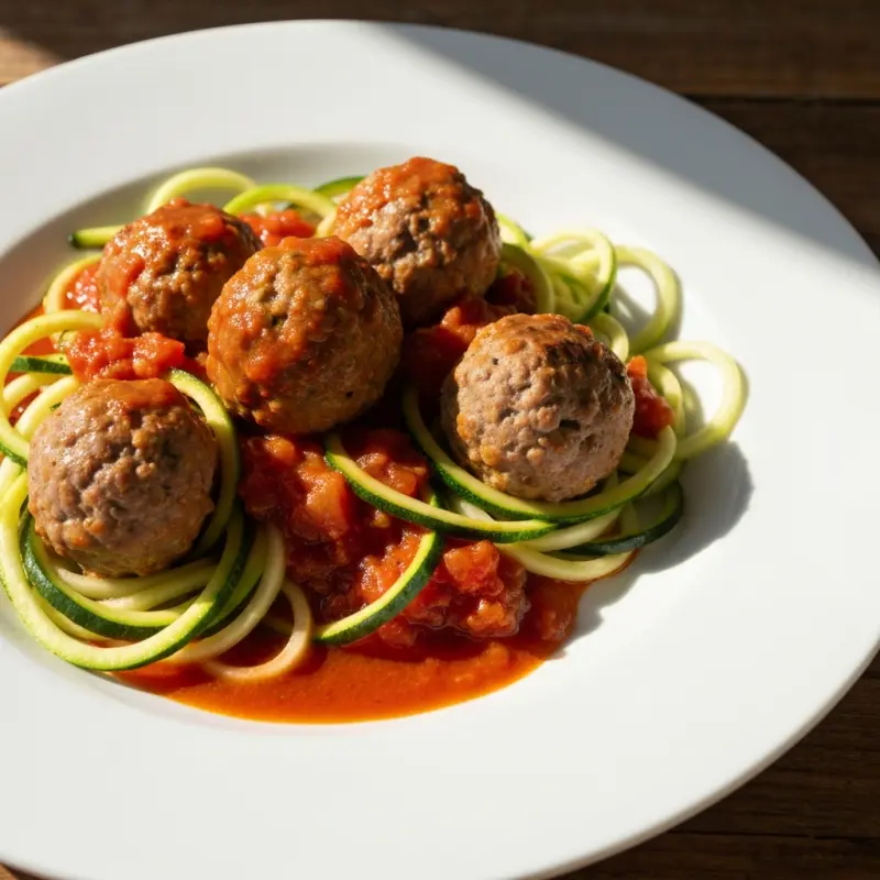 Lamsgehaktballetjes met courgetti en tomatensaus