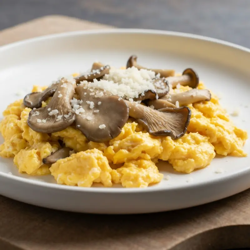 Roerei met oesterzwammen en pecorino