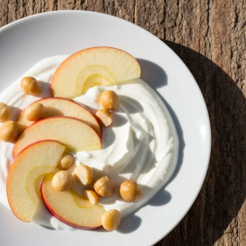 Griekse yoghurt met warme appel en macadamia