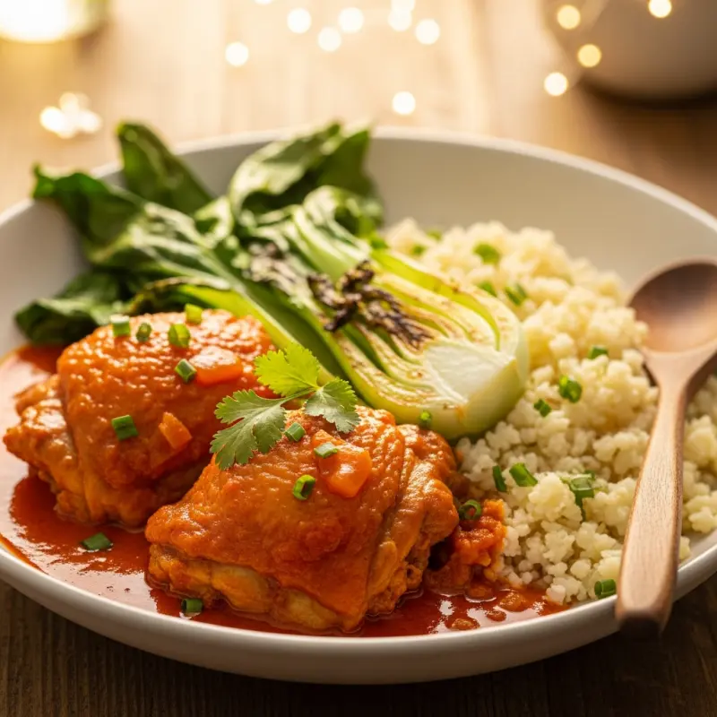 Kippendijtjes met rode curry en bloemkoolrijst