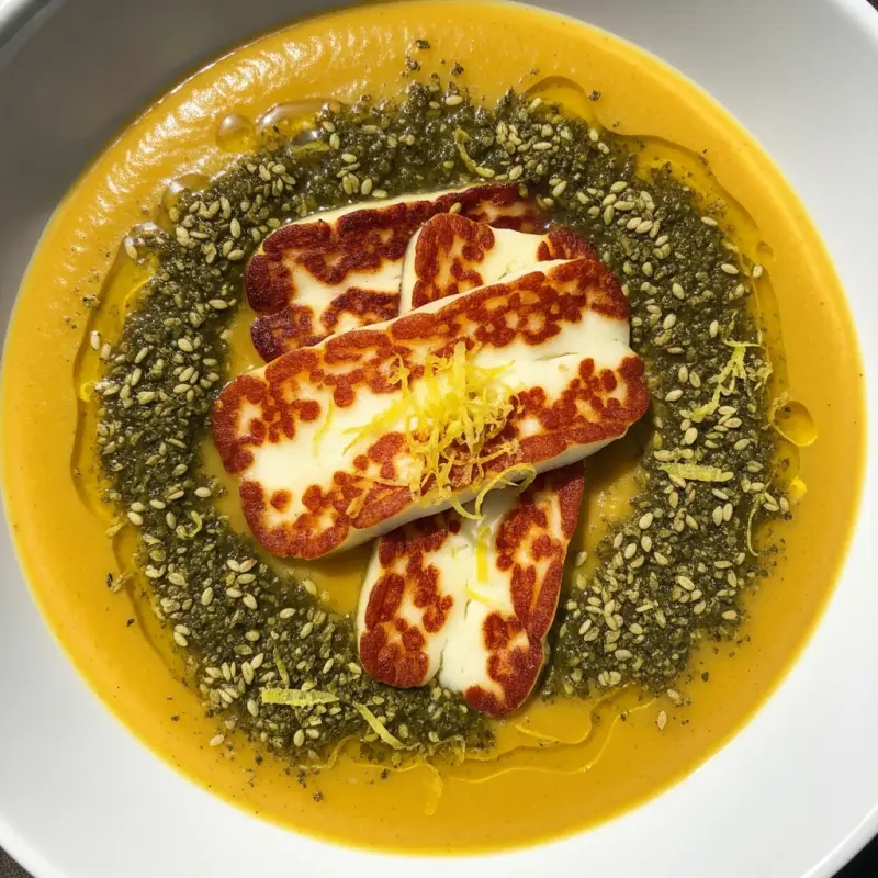 Bloemkoolsoep met gegrilde halloumi en zaatar