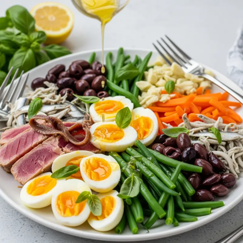Tonijn nicoise met ei, sperziebonen en ansjovis