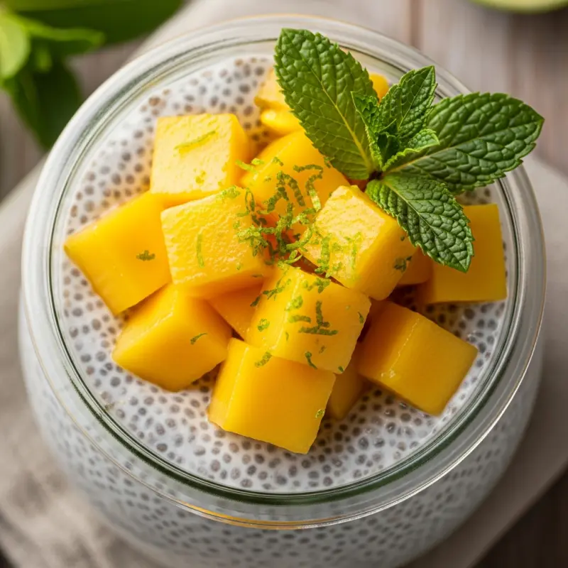 Kokos chia pudding met mango en limoen