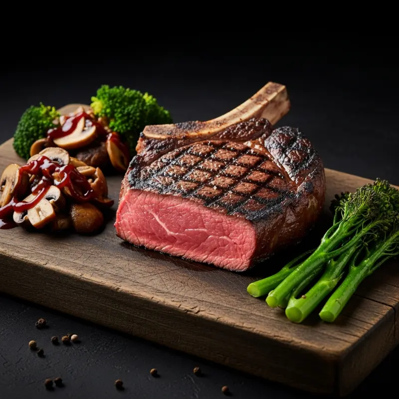 Entrecote met gemengde paddenstoelen en broccoli