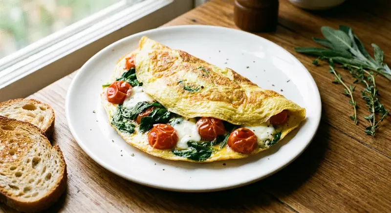 Omelet met spinazie, tomaat en geitenkaas