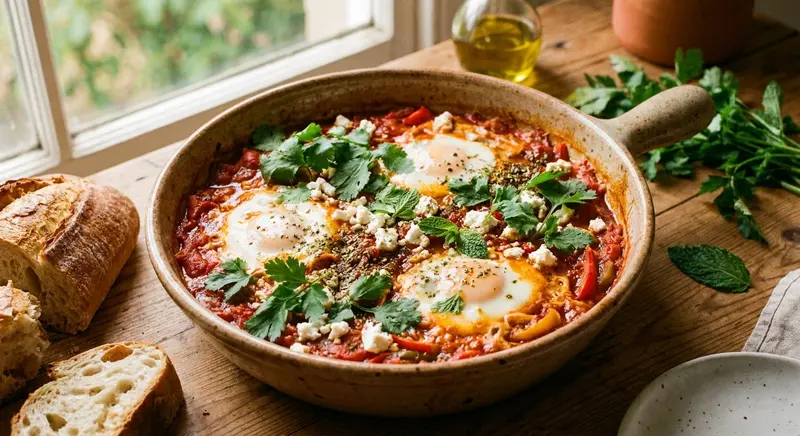 Shakshuka met eieren en paprika