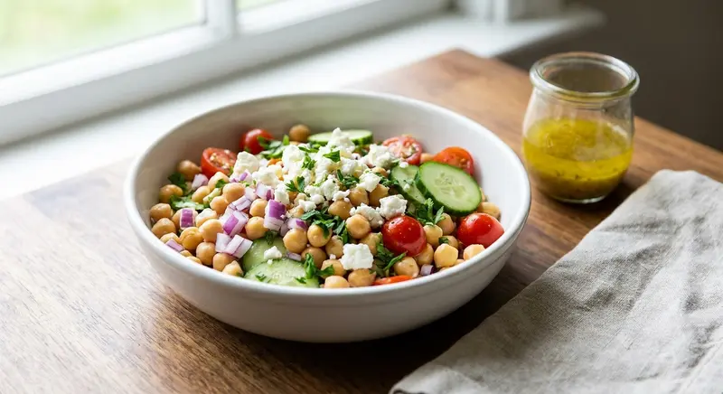 Kikkererwtensalade met komkommer, tomaat en feta