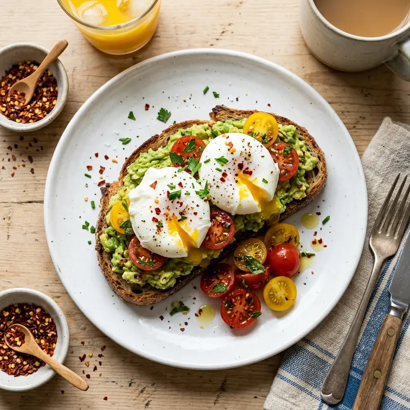 Avocado met gepocheerd ei en cherrytomaten