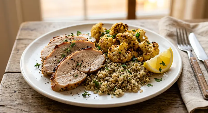 Kalkoenfilet met geroosterde bloemkool en quinoa